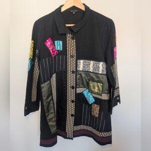 John Mark Jacket Shirt Womens Small Patchwork Embroidered Artsy Button Up
